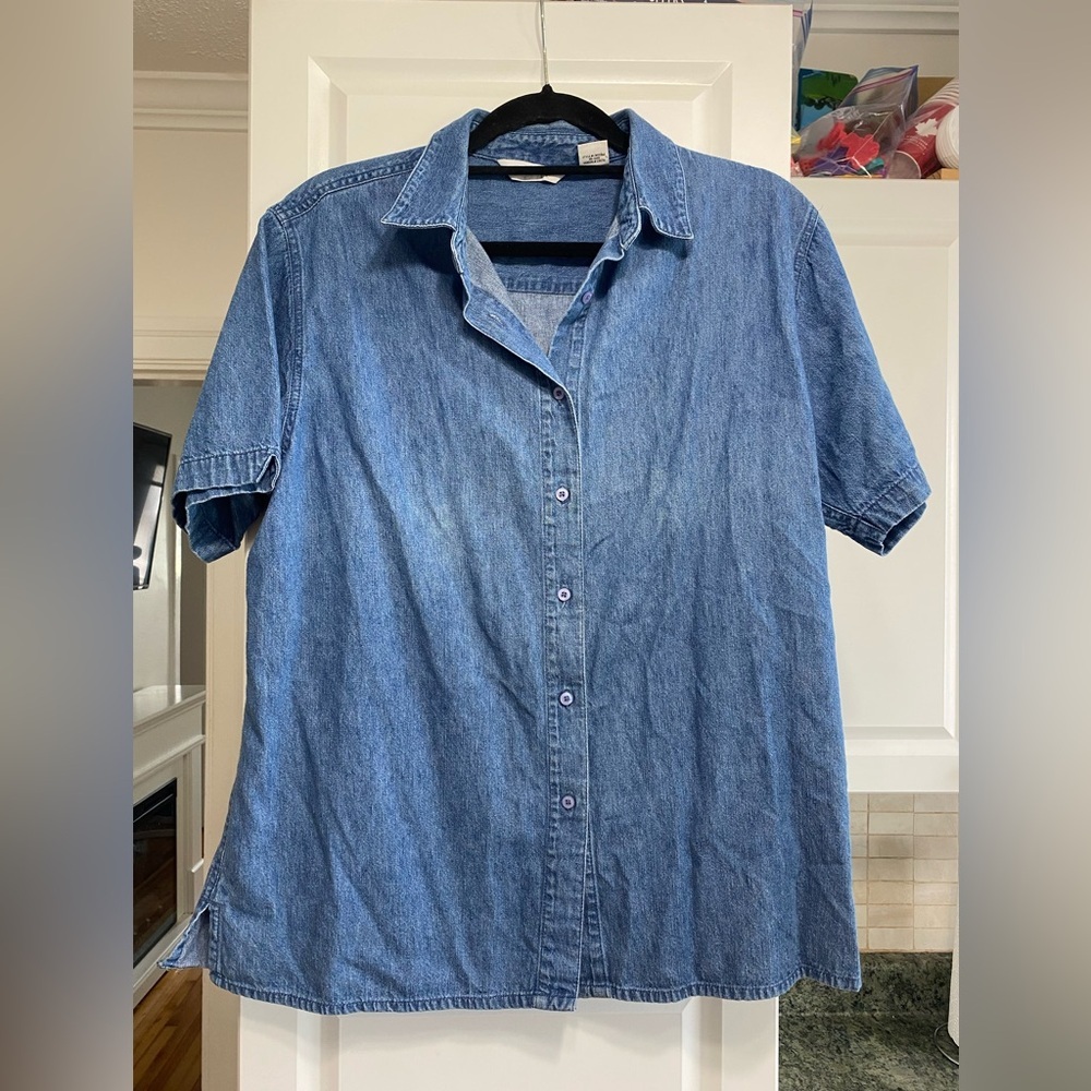 Blue Denim Short Sleeve Button Up Shirt